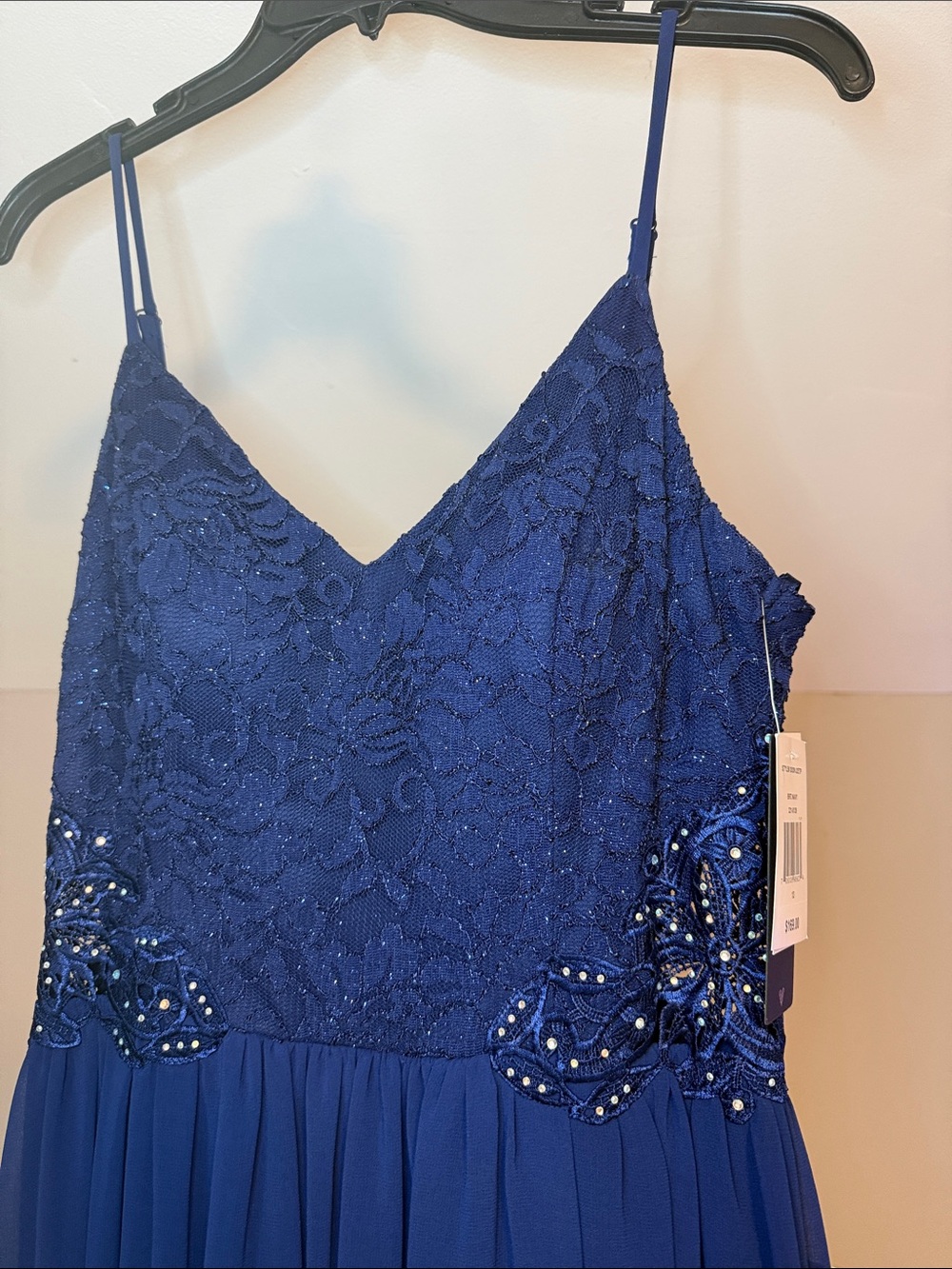 City Triangles Royal Blue Beaded Lace Prom Dress